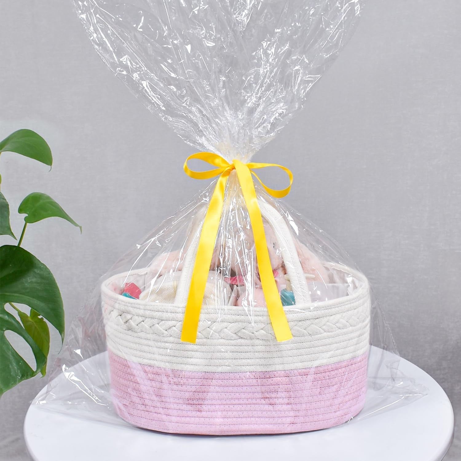 Diaper Caddy Organizer - Cotton Rope Nursery Storage Basket for Baby Essentials, Boys & Girls Shower Gift, Changing Table Organizer, Pink