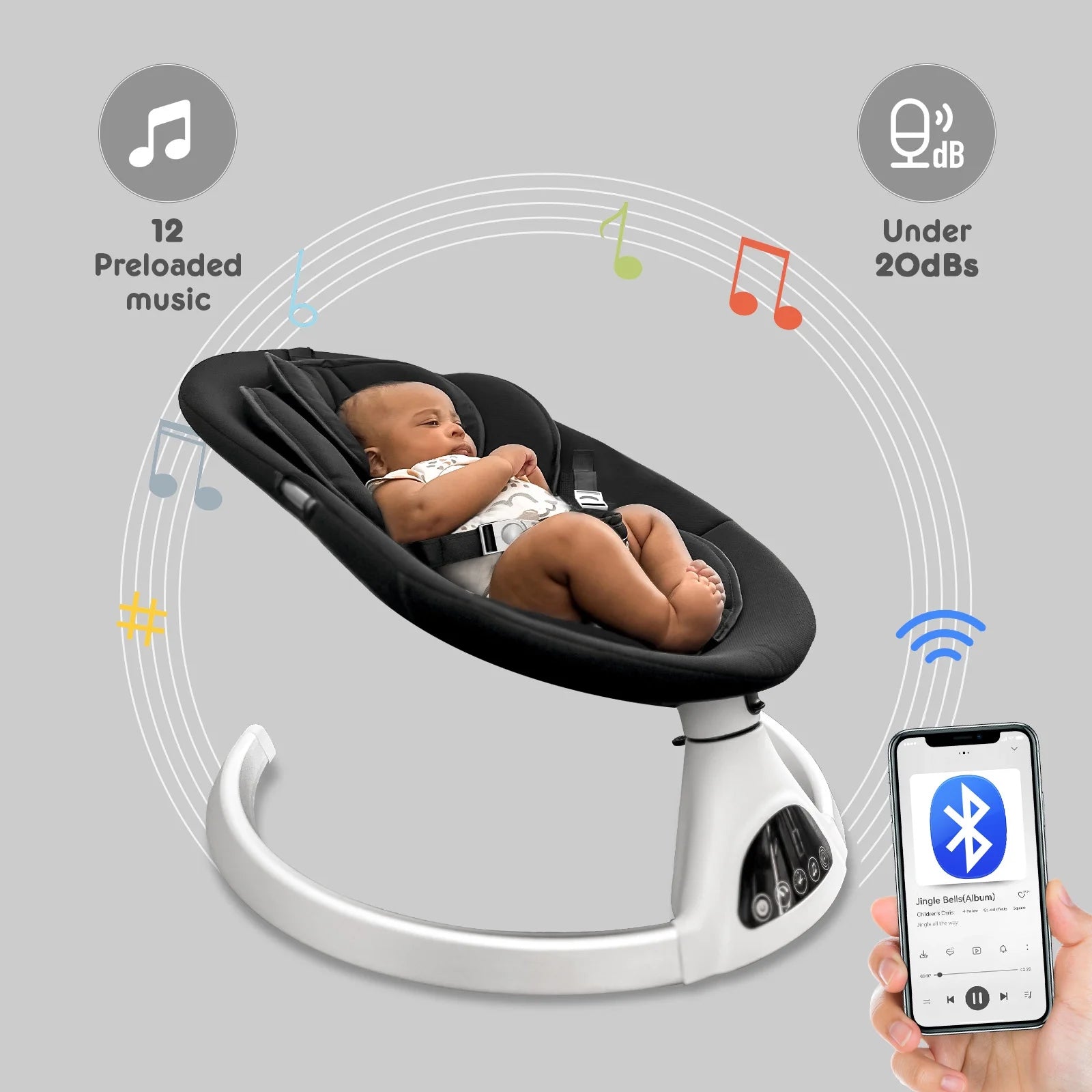 HARPPA Electric Baby Swing - 5 Speeds Rocker with Remote control & Bluetooth Music (Black)