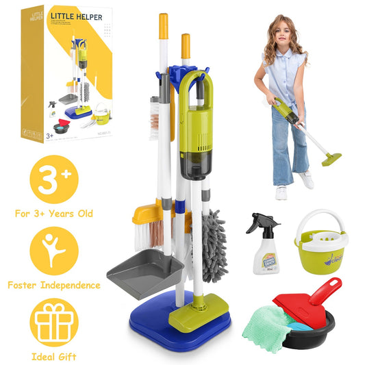 14Pcs Kids Cleaning Toy Set- Pretend Play Housekeeping Kit with Vacuum, Mop & Broom | Fun Learning Toy for Toddlers