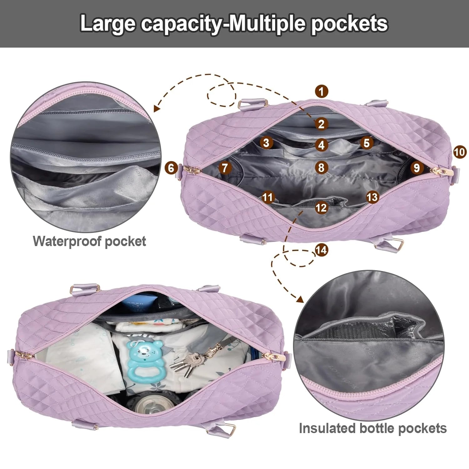 Stylish Lovevook Diaper Bag Tote - Spacious Mommy Bag for Hospital, Travel & Breastfeeding with Changing Pad & Pacifier Case