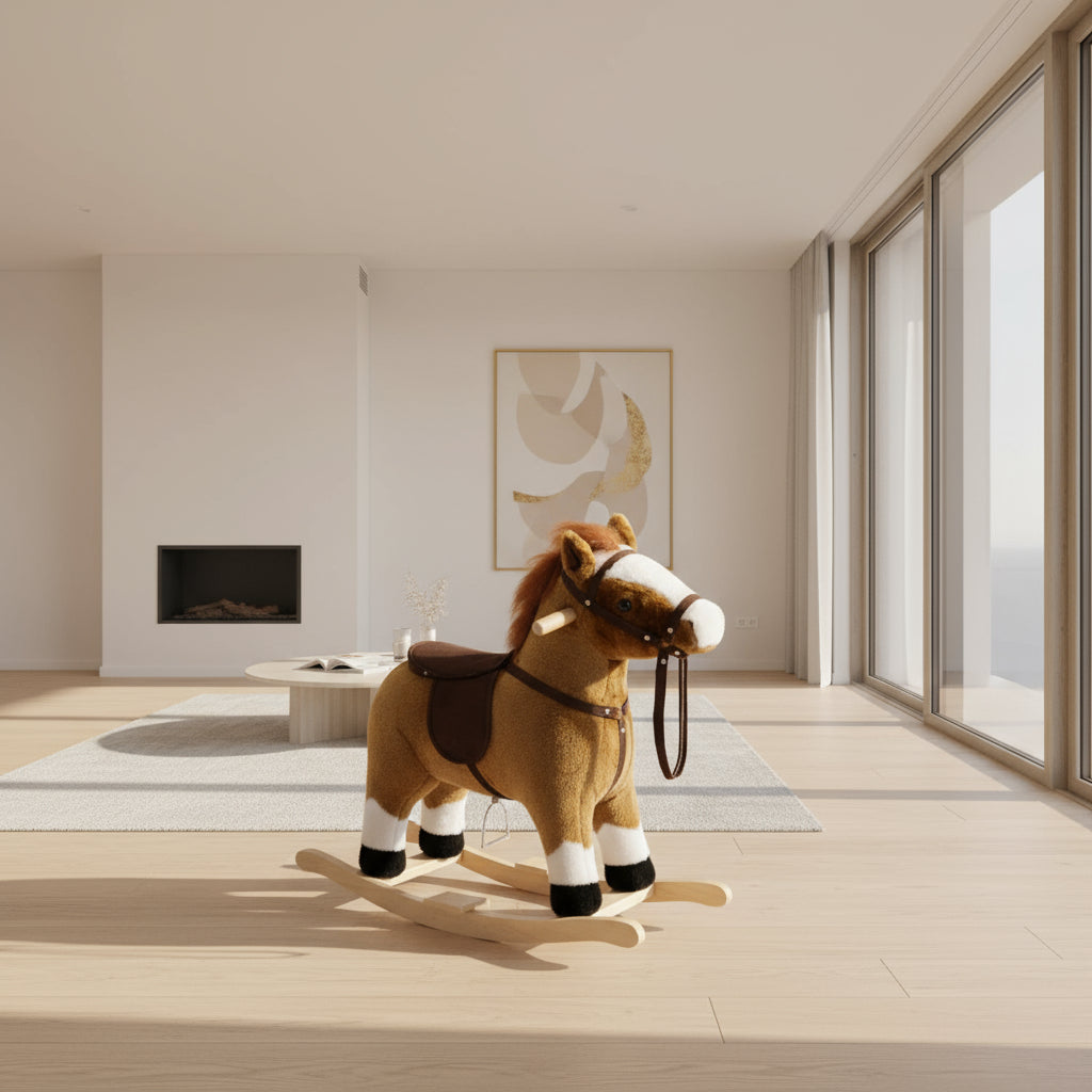 Plush Rocking Horse For Kids, Brown, Realistic Sounds, Ride-On Toy For Children 3