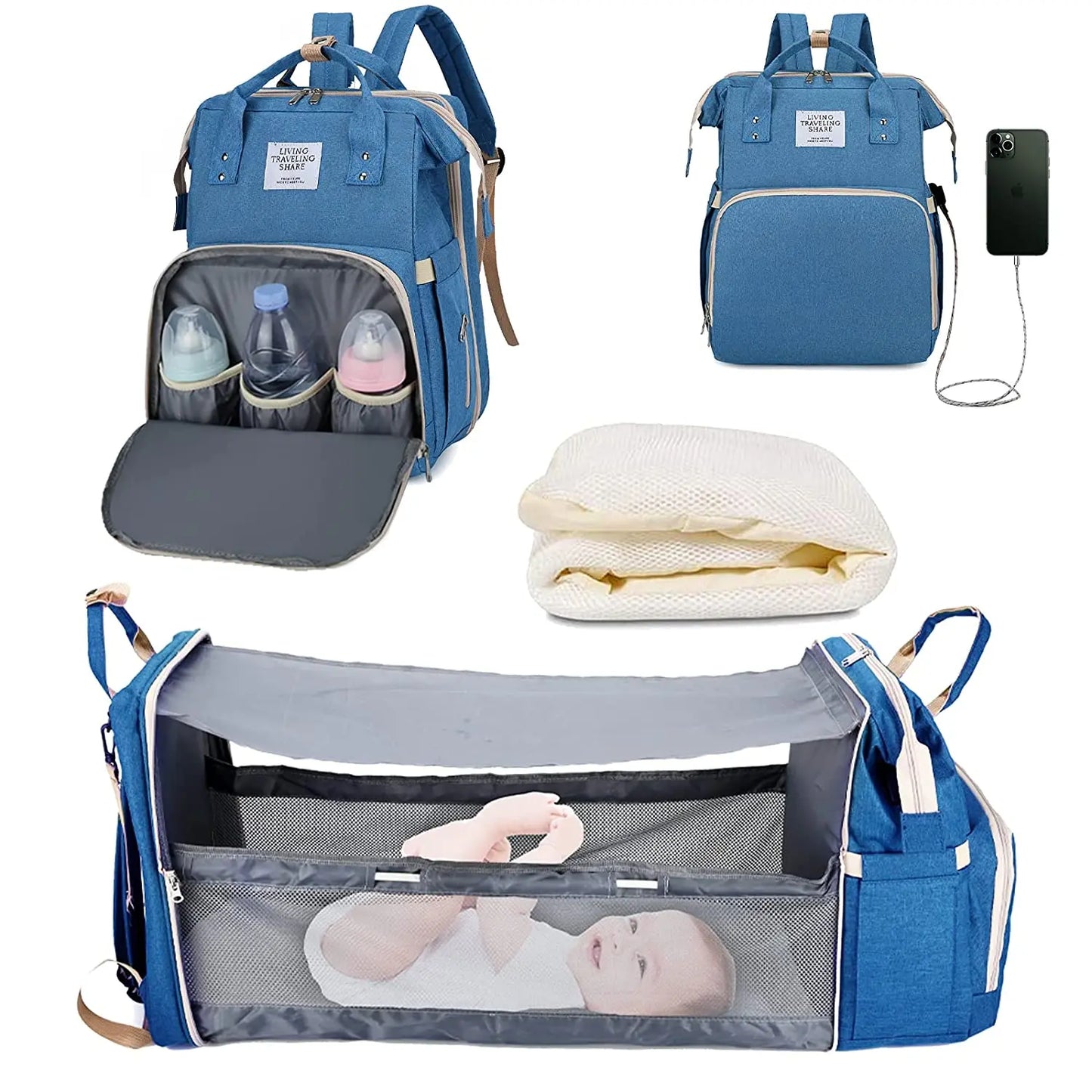 Ultimate 3-in-1 Diaper Bag Backpack: Foldable Baby Bed, Waterproof Travel Companion with USB Charging