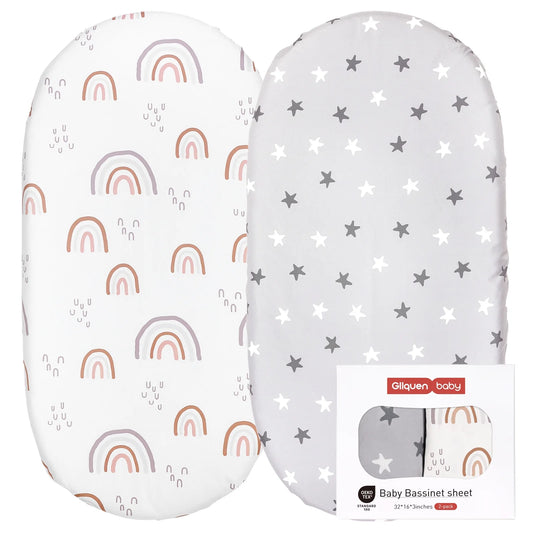 2 - Pack Bassinet Fitted Sheets -Soft & Breathable Cradle Covers for Newborns, GOTS  Certified, Gentle Comfort for Baby Sleep.