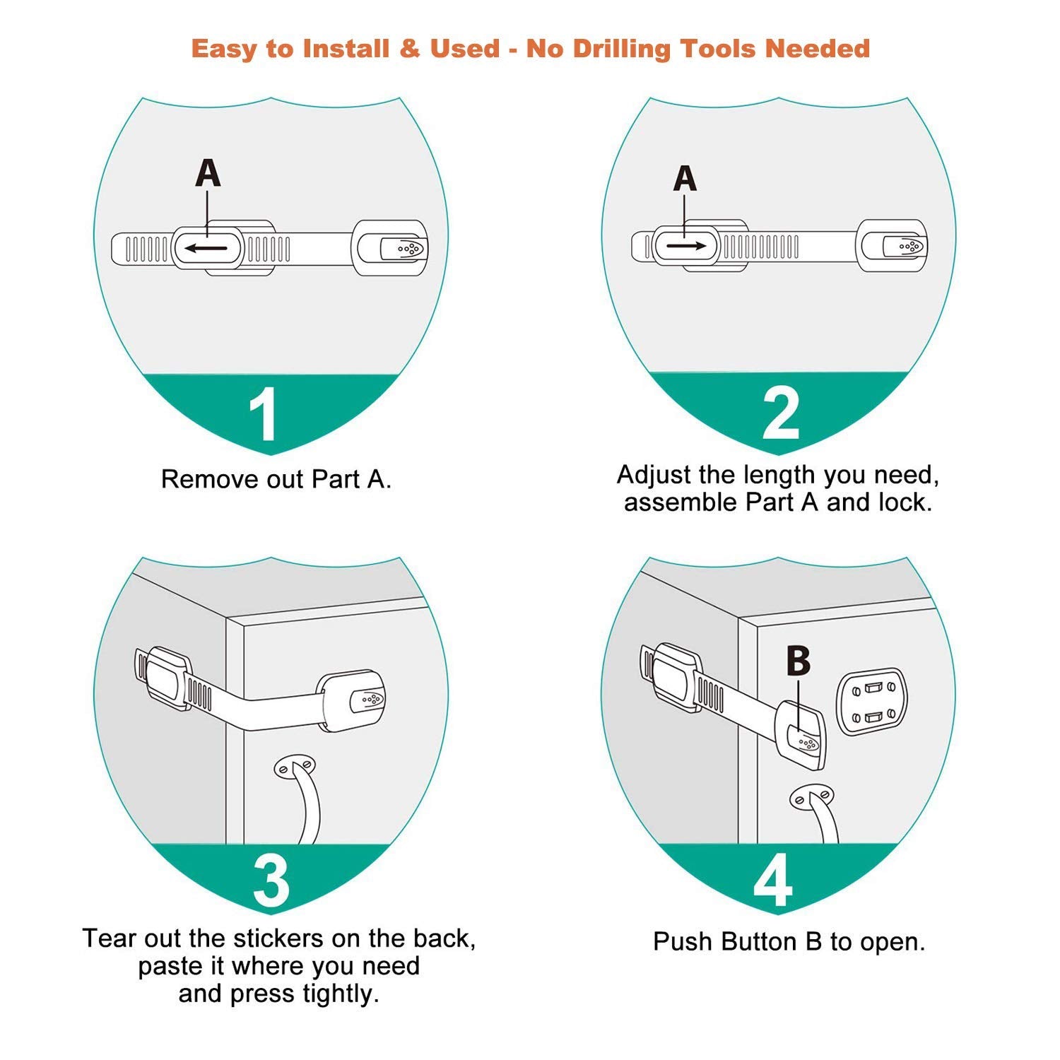12 Pack Vmaisi Childproofing Adhesive Straps - No-Drill Cabinet Locks for Baby Safety (White)