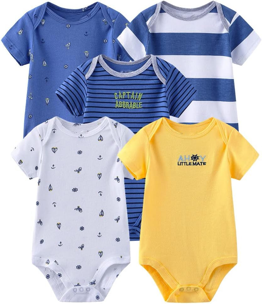 Chamie 5-Pack Organic Cotton Baby Bodysuits - Soft & Breathable Newborn Essentials for Everyday Comfort.