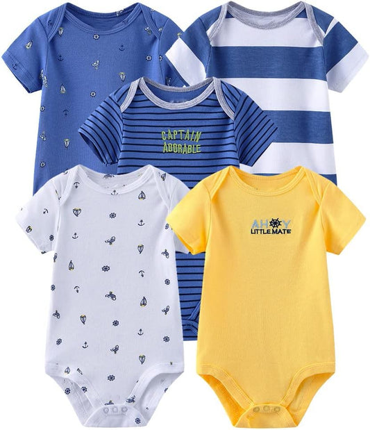 Chamie 5-Pack Organic Cotton Baby Bodysuits - Soft & Breathable Newborn Essentials for Everyday Comfort.