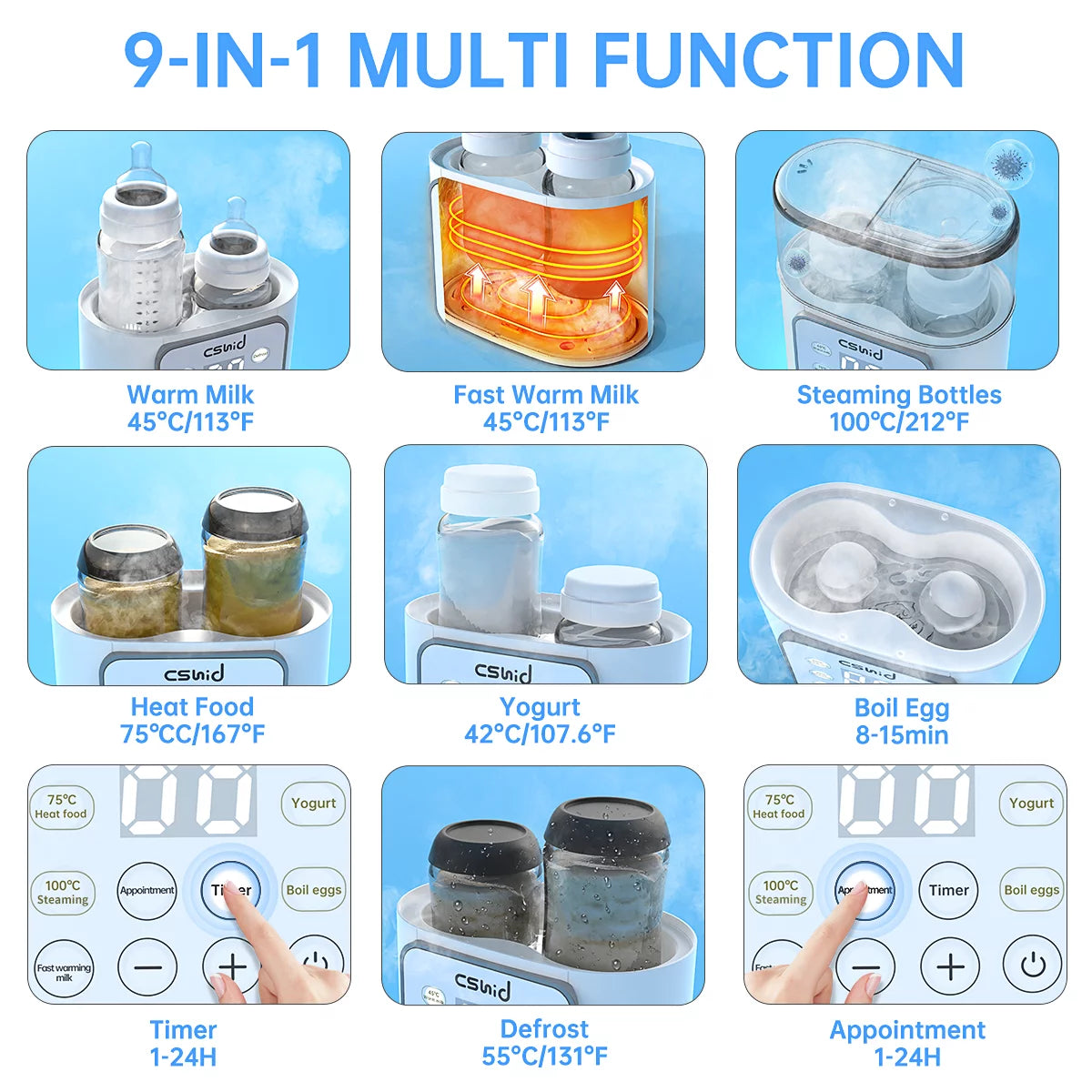 Ultimate 9-In-1 Baby Bottle Warmer & Food Heater - Fast Milk Warming & Defrosting Solution. Sterilizer/LED Display