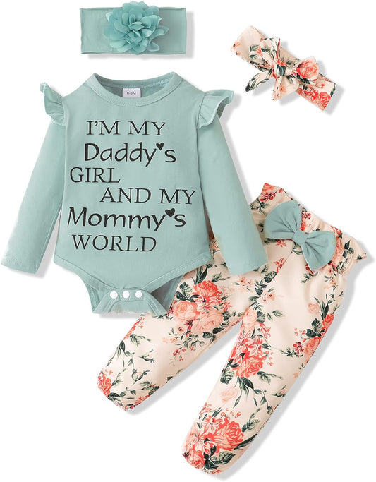 Adorable Floral Ruffle Romper Set for Newborn Baby Girls - Stylish Cotton Outfit for Toddlers