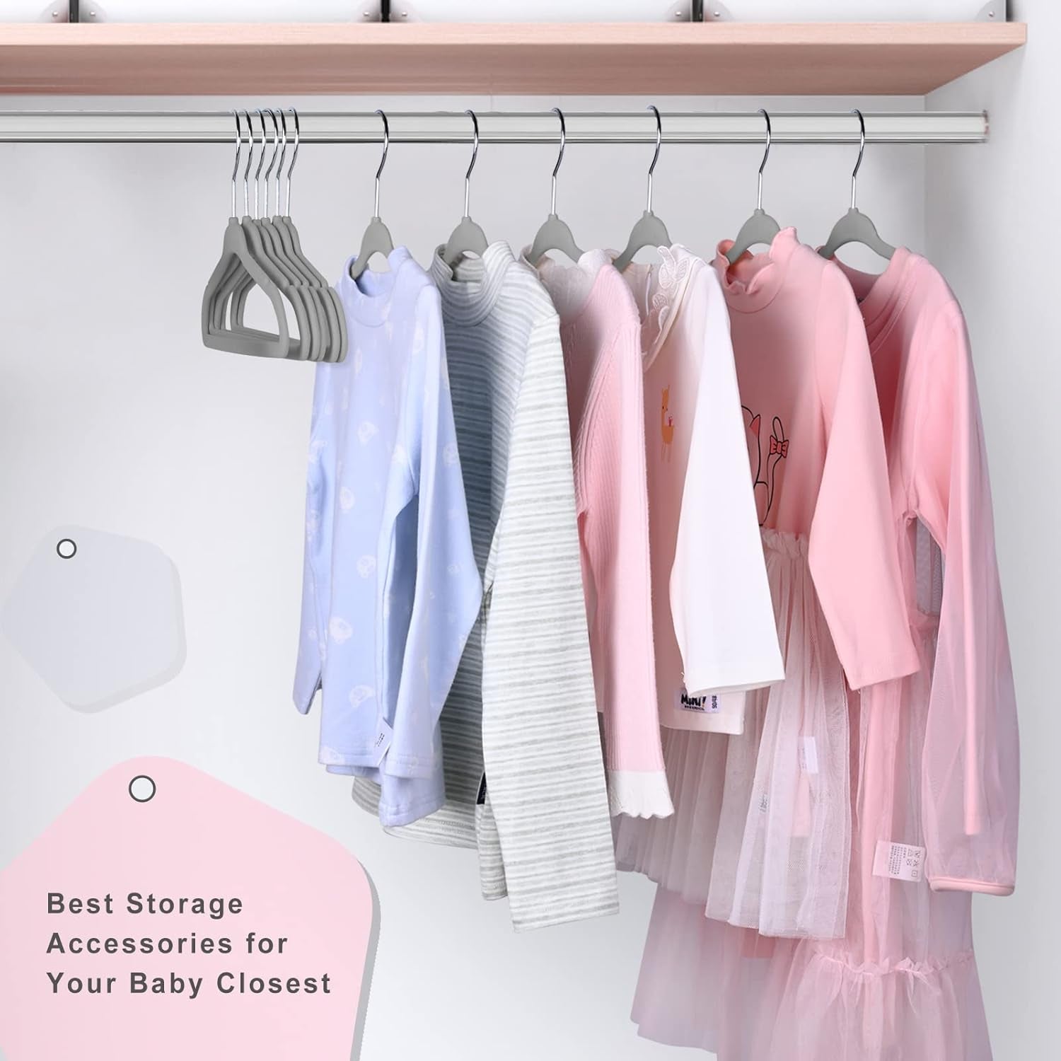 BAGAIL 50-Pack Kids Velvet Non-Slip Hangers - Perfect 11-Inch Size for Infants and Toddlers (Grey)