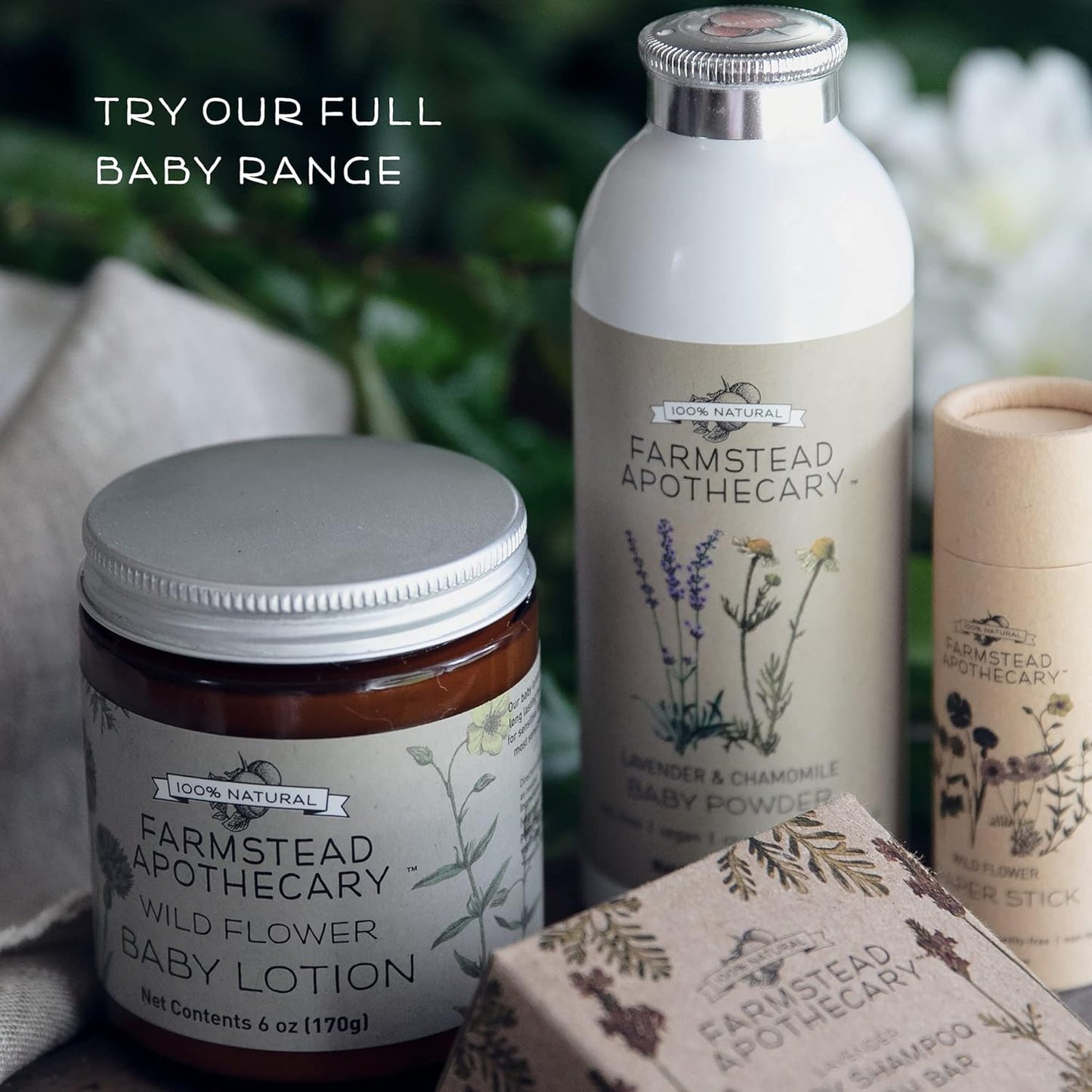 Farmstead Apothecary Natural Baby Powder - Talc-Free Formula Enriched with Chamomile, Calendula, and Lavender - 4 Oz