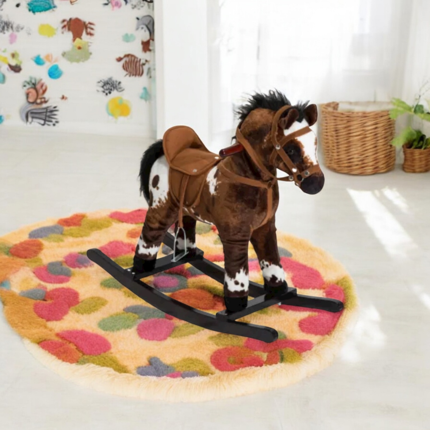 Plush Rocking Horse For Kids, Brown, Realistic Sounds, Ride-On Toy For Children 3